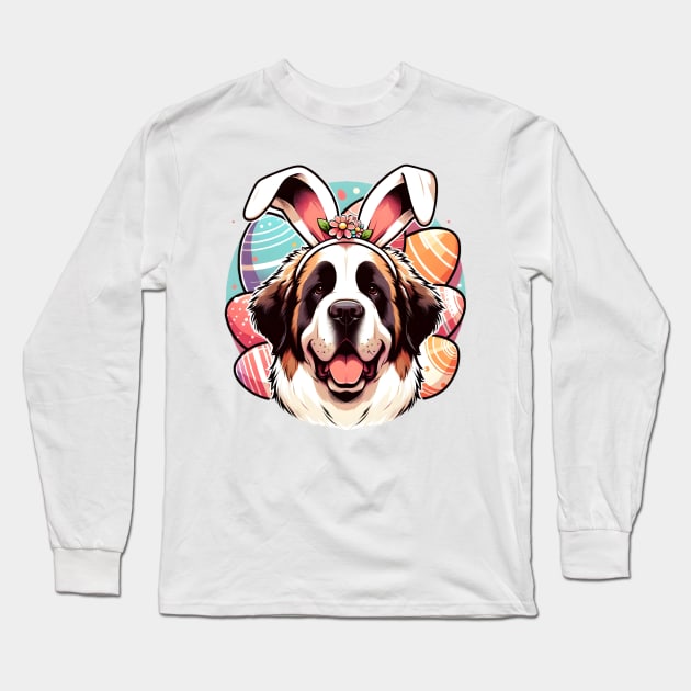 Saint Bernard Celebrates Easter with Bunny Ears Long Sleeve T-Shirt by ArtRUs